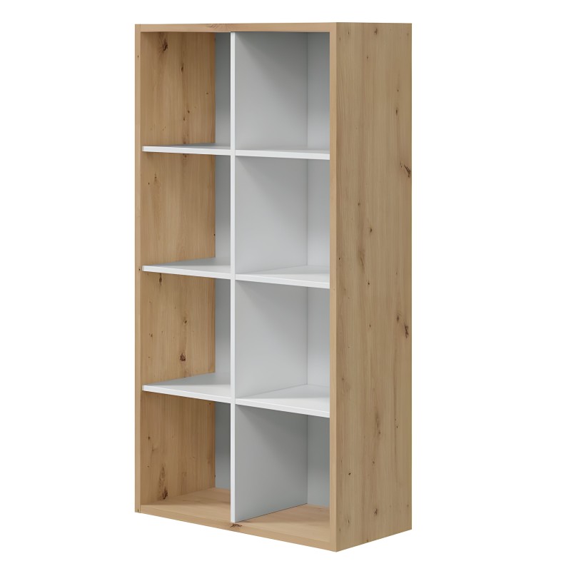 Estantería modular madera natural y blanco con 8 compartimentos y divisiones verticales