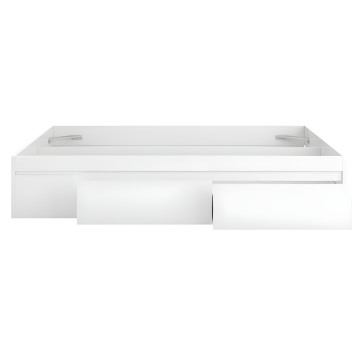 Cama nido blanca con dos cajones extraíbles y estructura de madera vista desde arriba