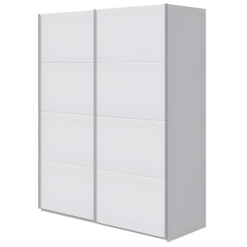 Armario de puertas correderas blanco con paneles horizontales y estructura gris