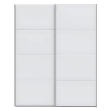 Armario de dos puertas correderas blanco con paneles horizontales y marco gris