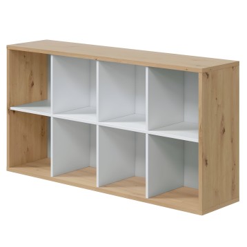 Estantería modular en madera natural y blanco con 6 compartimentos y divisores internos