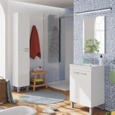Mueble de Baño Pack Blanco Brillo con columna (Incluye Lavabo y espejo) Ancho 52 cm