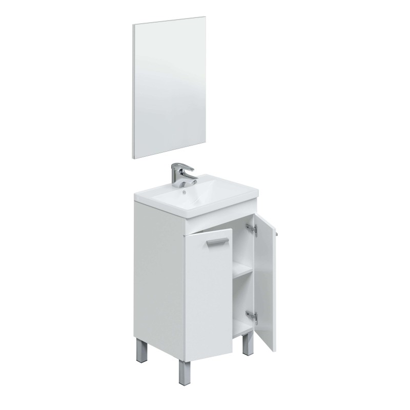 Mueble de baño blanco con lavamanos cuadrado y grifo cromado incluye espejo rectangular