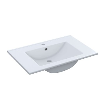 Lavamanos blanco rectangular con cuenca integrada y orificio para grifo y rebosadero