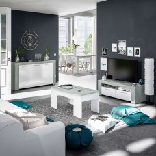 Pack Muebles Salón Comedor Estilo Industrial Color Blanco Mate y Gris Cemento