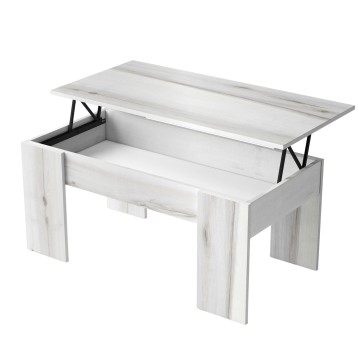 Mesa de centro abatible en madera blanca con tapa elevable y almacenamiento interior