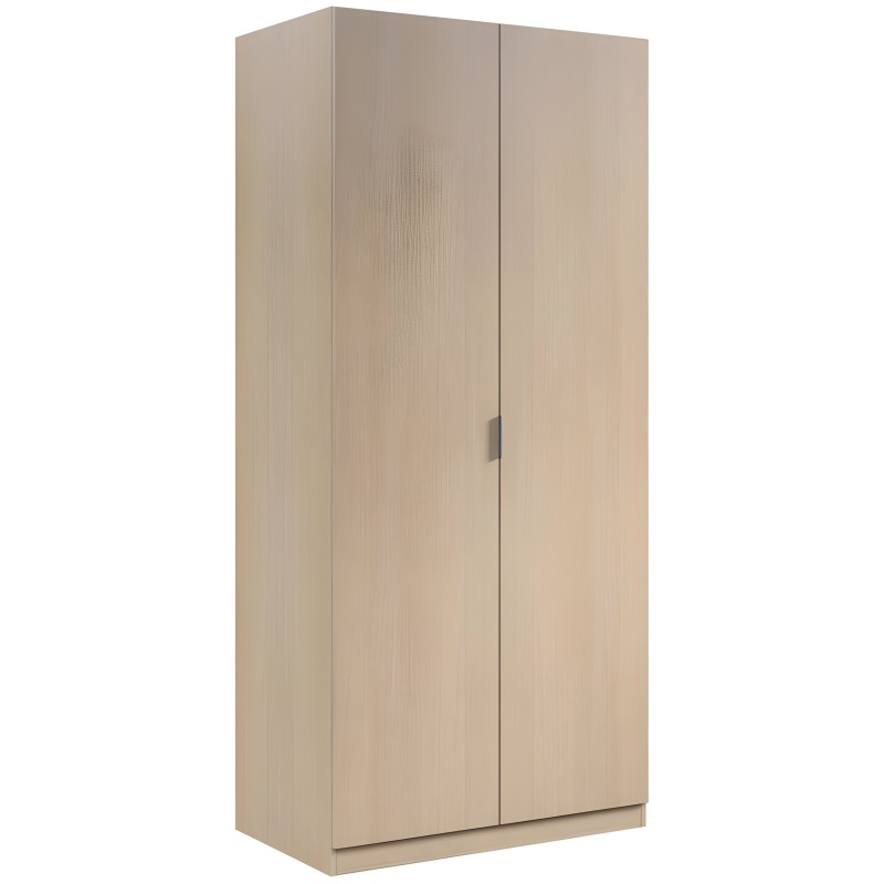 Armario de madera clara con dos puertas y tirador metálico integrado