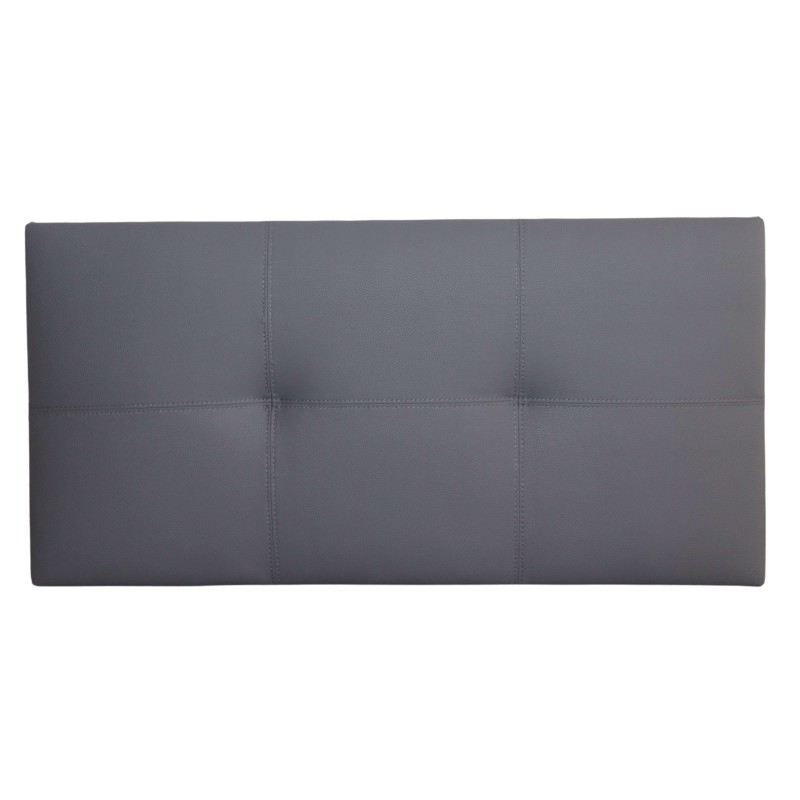 Cabecero tapizado en gris con paneles acolchados y costuras decorativas vista frontal