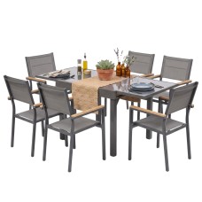 Pack Mesa Extensible con 6 Sillas Exterior Jardín Color Negro y Gris