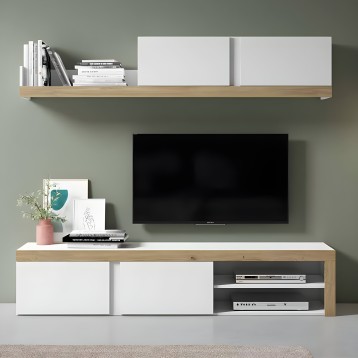 Mueble de salón Fly color blanco y naturale 180 cm