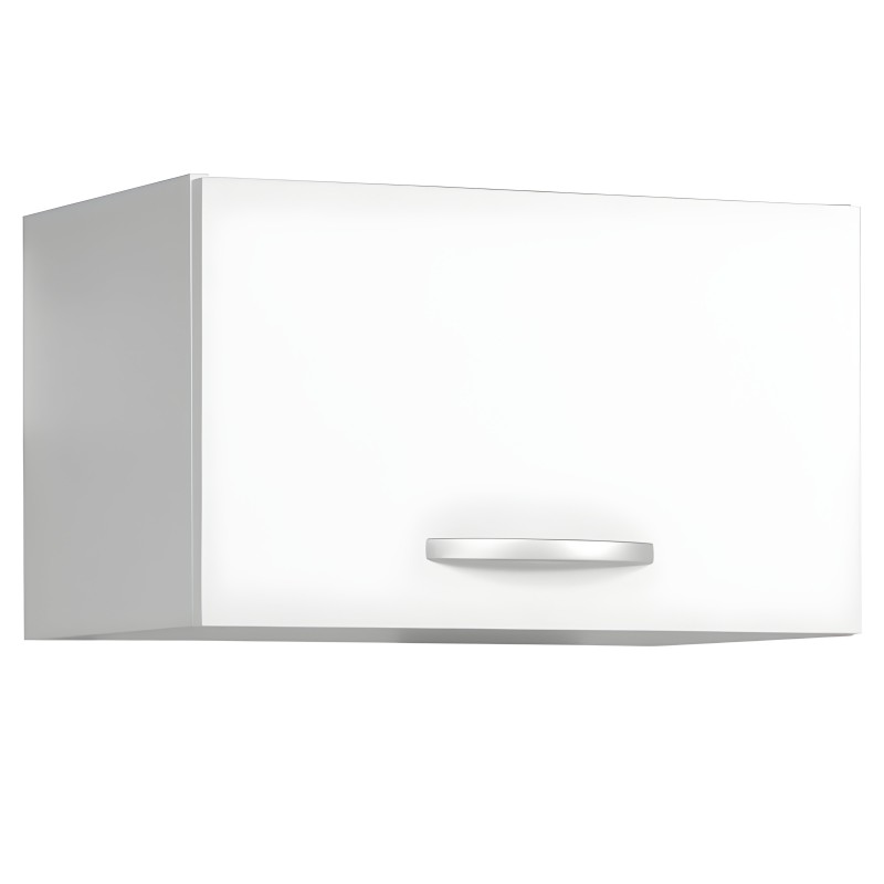 Mueble colgante de cocina con frente blanco y lateral gris con tirador cromado horizontal