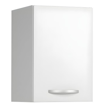 Mueble auxiliar colgante con puerta blanca y lateral gris con tirador metálico