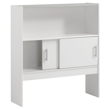 Cabecero de cama de 90 blanco con dos puertas correderas y estante abierto superior para almacenamiento