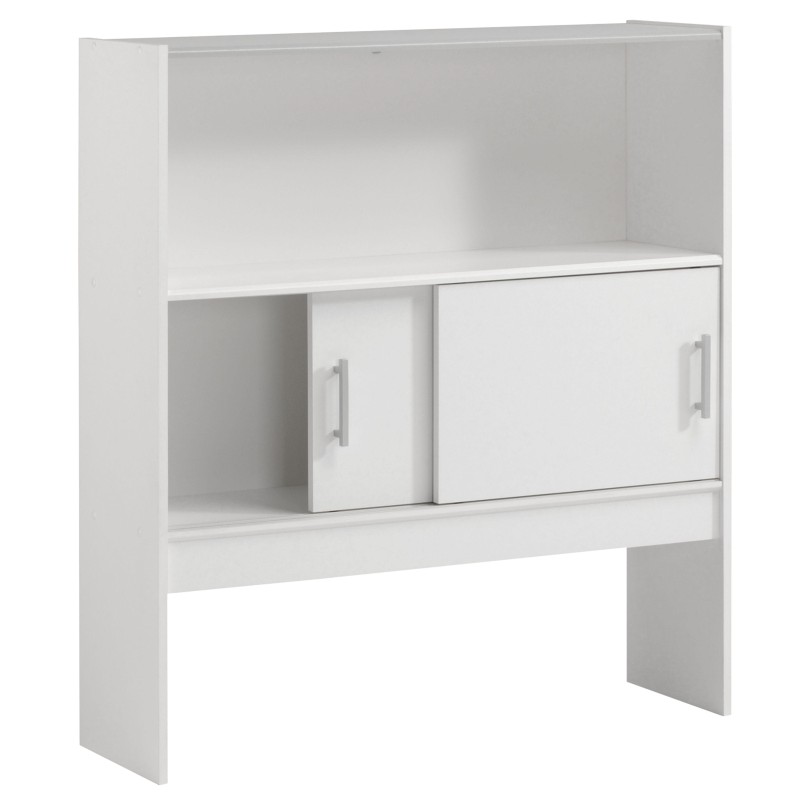 Cabecero de cama de 90 blanco con dos puertas correderas y estante abierto superior para almacenamiento