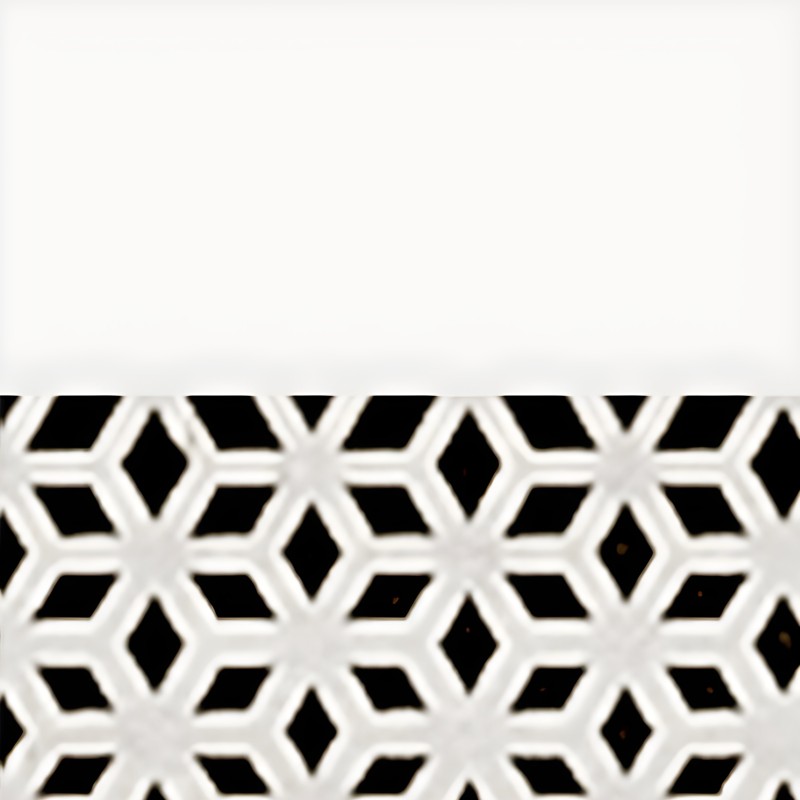 Detalle de tapicería con patrón geométrico en blanco y negro de rombos y formas hexagonales