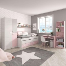 Habitación Juvenil Moderna Gris y Rosa Juvenil Completa CON SOMIERES
