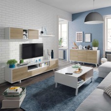 Salón Comedor Pack Estilo Moderno Nórdico Color Blanco y Roble