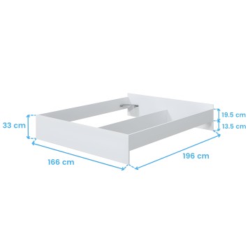 Base de cama blanca con divisiones internas y somier integrado vista en perspectiva