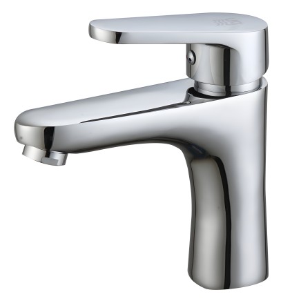 Grifo monomando de lavabo en cromo y blanco con caño curvo y manillar superior