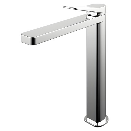 Grifo monomando de lavabo diseño moderno en cromo y blanco con caño horizontal alargado