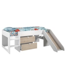 Cama Infantil Tobogan Happy Color Roble y Blanco 204x78x184 cm