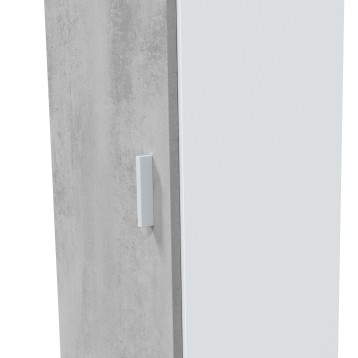 Armario con puerta blanca y laterales en acabado hormigón detalle de tirador minimalista