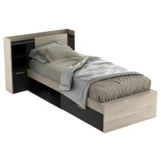 Cama Juvenil Life Con Cabecero Estilo Industrial Color Roble Kronberg Y Negro 90x190-200 cm