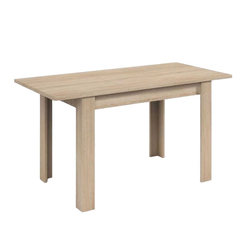Mesa de comedor rectangular en madera clara con tablero liso y patas macizas de diseño minimalista