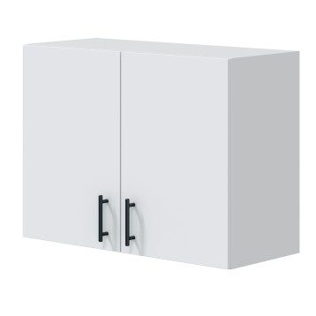 Mueble colgante blanco con dos puertas y tiradores negros tipo barra de metal vista frontal