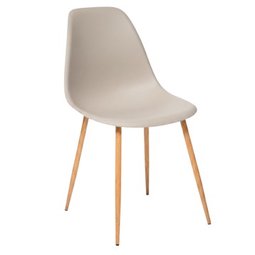 Silla de comedor con asiento y respaldo en color beige y patas de madera natural