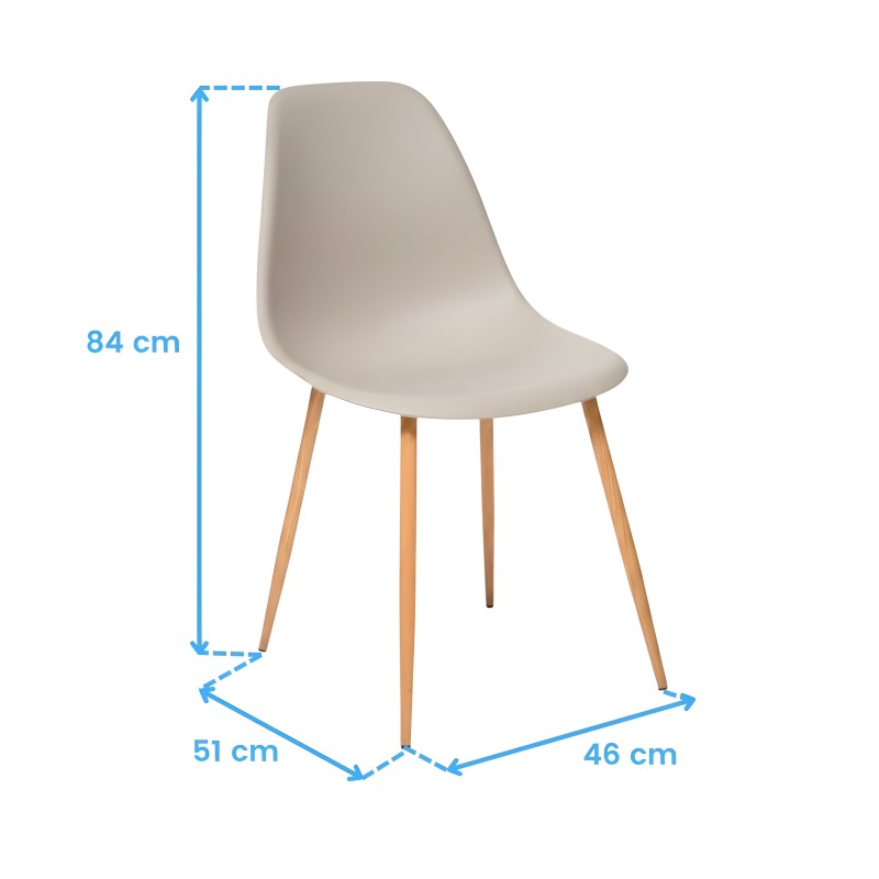 Silla de comedor con asiento beige moldeado y patas de madera natural estilo nórdico
