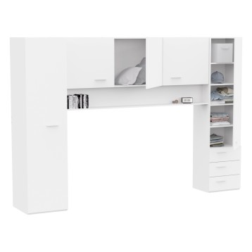Armario juvenil puente blanco con estantería integrada y compartimentos para almacenaje y decoración