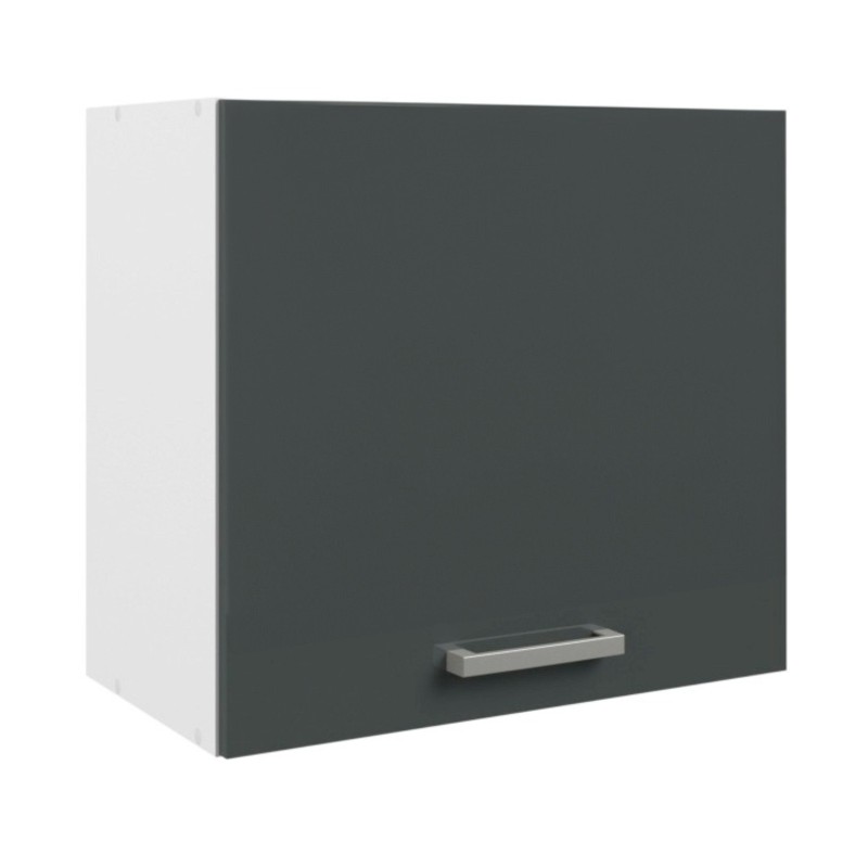 Mueble de cocina colgante con puerta gris oscura y estructura blanca con tirador metálico