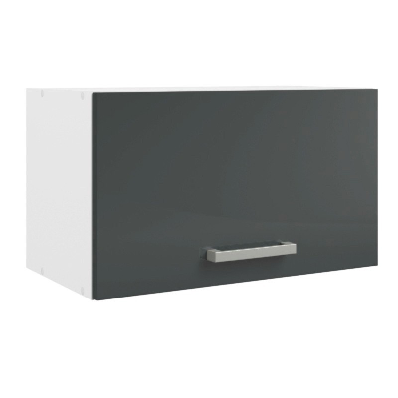 Mueble colgante de cocina con frente gris antracita y estructura blanca y tirador metálico plateado