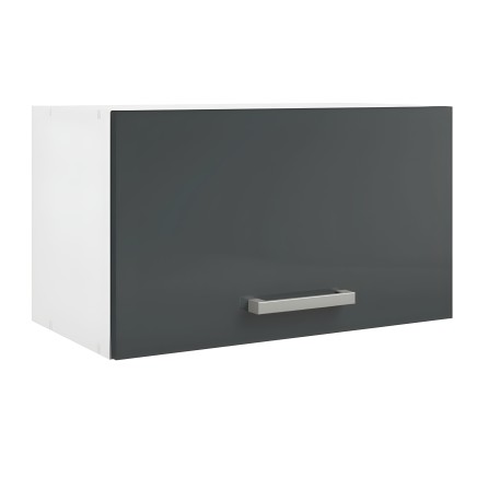 Mueble colgante gris antracita y blanco con puerta abatible y tirador metálico plateado