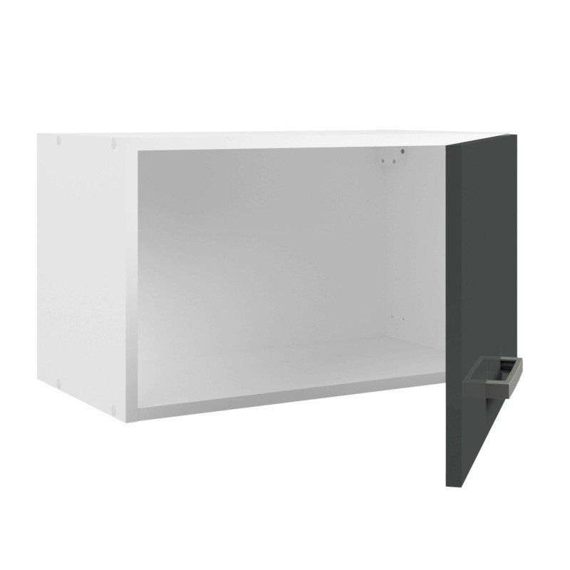 Mueble colgante con puerta abatible blanca y lateral gris oscuro con tirador rectangular