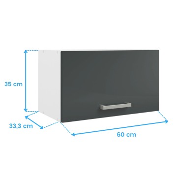Mueble colgante blanco y gris antracita con puerta y tirador metálico vista frontal