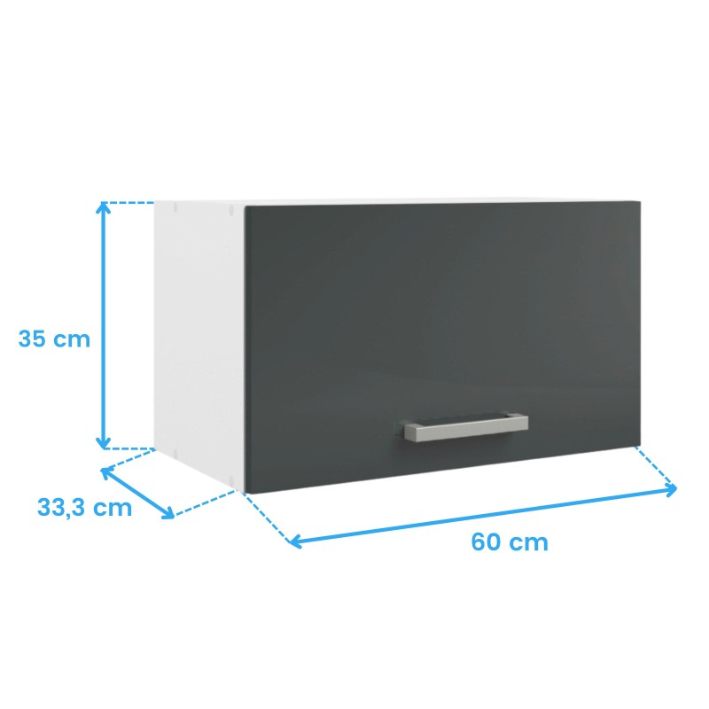 Mueble colgante blanco y gris antracita con puerta y tirador metálico vista frontal