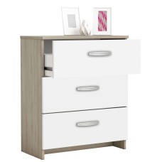 Cómoda Mesita Moderna Con 3 Cajones Nano Blanco PErla y Roble Shannon 61x72 cm