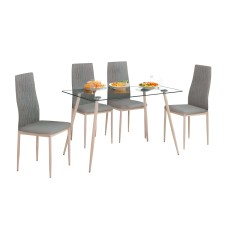 Conjunto mesa cristal + 4 sillas color gris Asper II