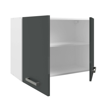 Mueble colgante con puerta abatible gris antracita y interior blanco con dos estantes