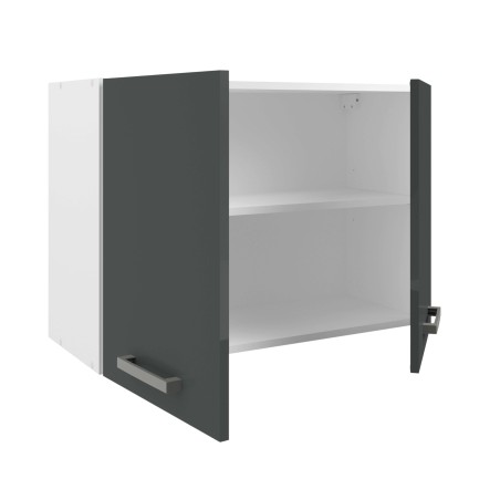 Mueble colgante con puerta abatible gris antracita y interior blanco con dos estantes