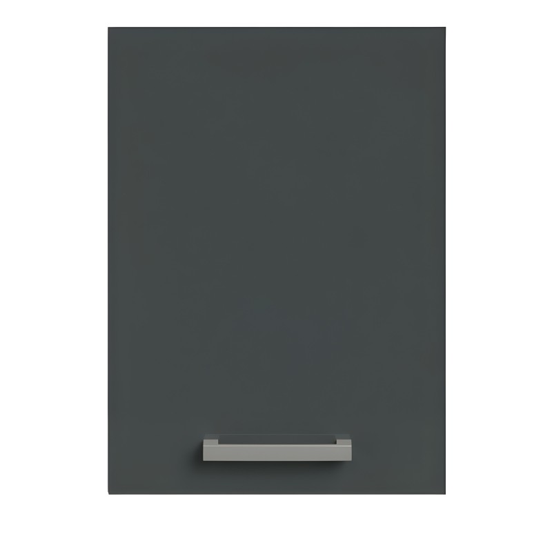 Puerta de armario gris antracita con tirador metálico plateado en horizontal