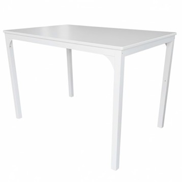 Mesa rectangular blanca con tablero liso y patas rectas de madera maciza