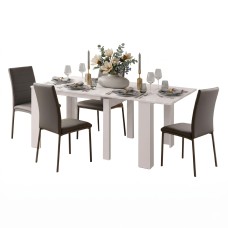 Conjunto Mesa Extensible Comedor y 4 Sillas Color Gris y Blanco Artik