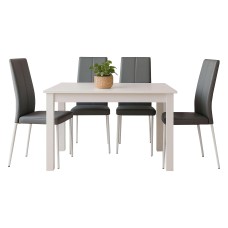 Conjunto Mesa Fija Comedor y 4 Sillas Color Gris y Blanco Mate
