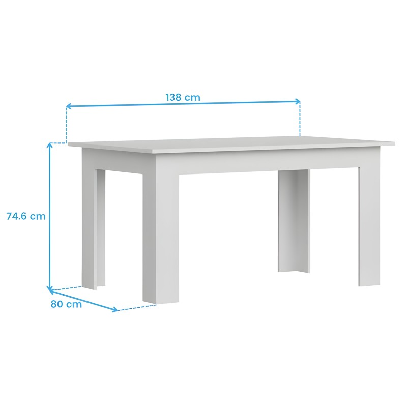 Mesa rectangular blanca con estructura de patas grises y tablero liso vista en perspectiva