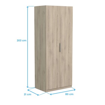 Armario de madera clara con dos puertas y tirador metálico gris vista frontal