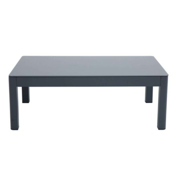 Mesa de centro rectangular gris oscuro con tapa lisa y patas rectas de madera maciza