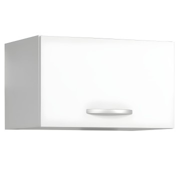 Mueble colgante de cocina blanco y gris con puerta abatible y tirador cromado